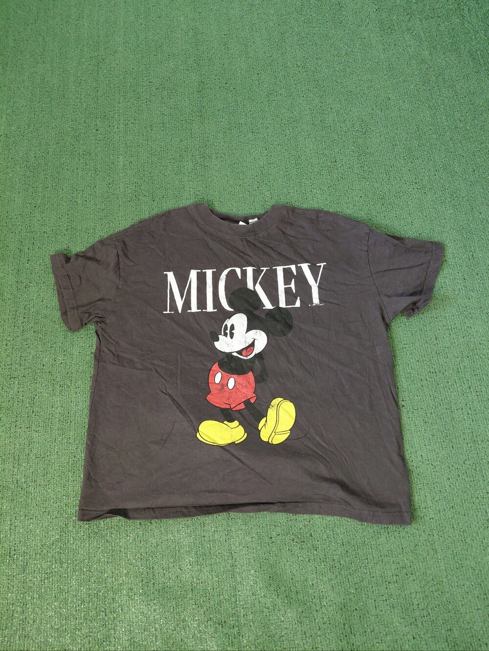 Womens H&M Mickey Mouse Oversized Cartoon Dark Gray T Shirt Sz Large